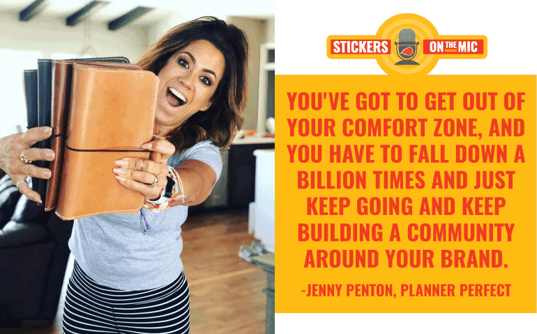 Jenny Penton from Planner Perfect holding planners with quote from episode on the right