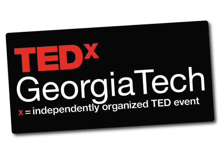 TEDxGeorgiaTech black die cut sticker featuring the red TEDx logo and white GeorgiaTech text with the tagline ‘independently organized TED event.’