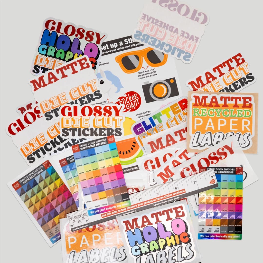 Array of stickers printed by StickerGiant