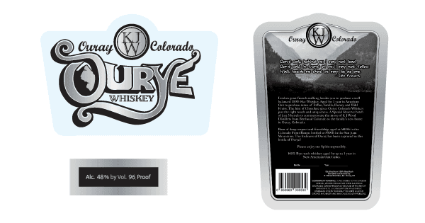 Ourye Whiskey front and back label designs from K.J. Wood Distillers.