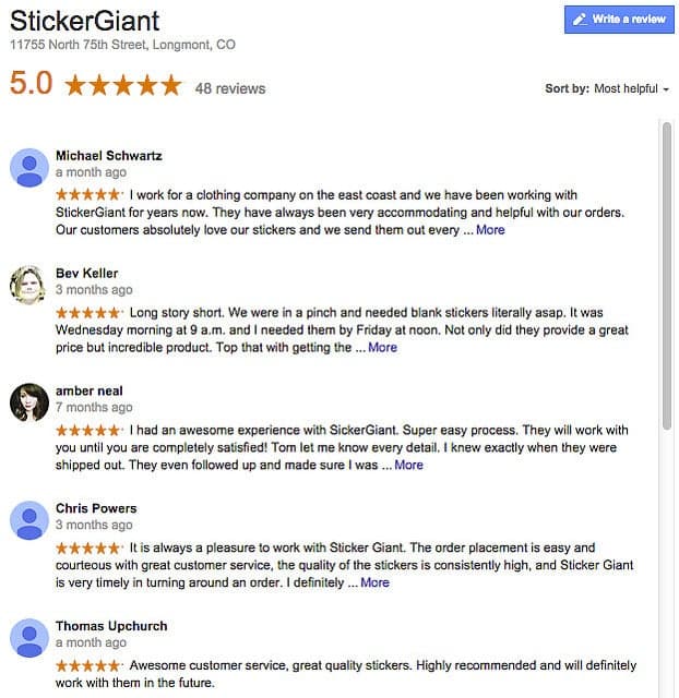 StickerGiant customer testimonials