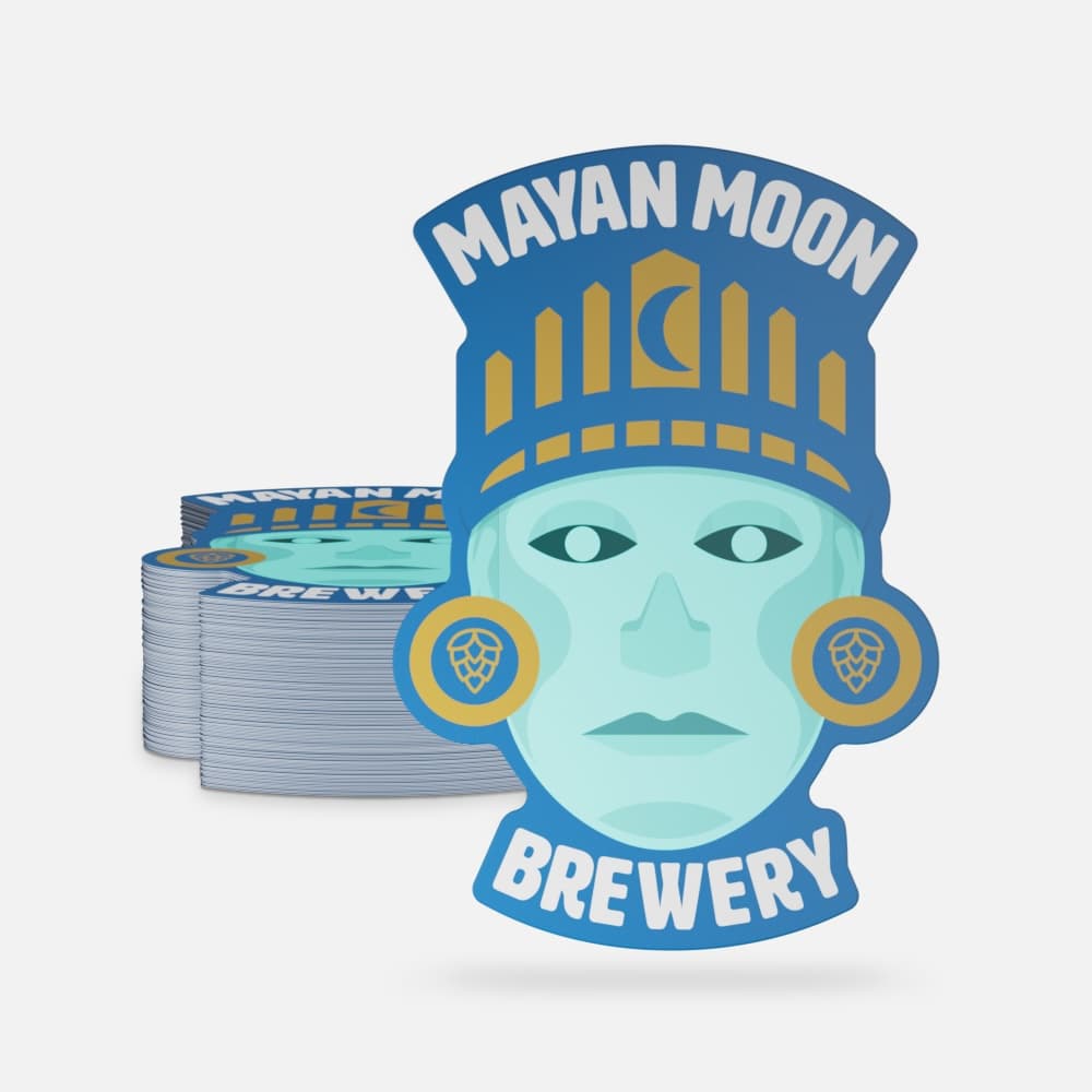 Custom shape brewery logo stickers with full-color printing and durable glossy lamination.