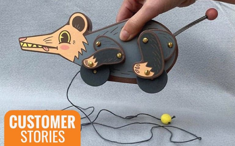 Okay Have Fun Mouse toy picture for Customer Story on StickerGiant blog