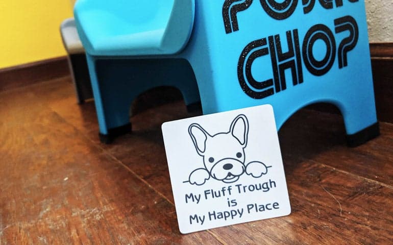 Custom Sticker that Says My Fluff Trough is my Happy Place printed by StickerGiant