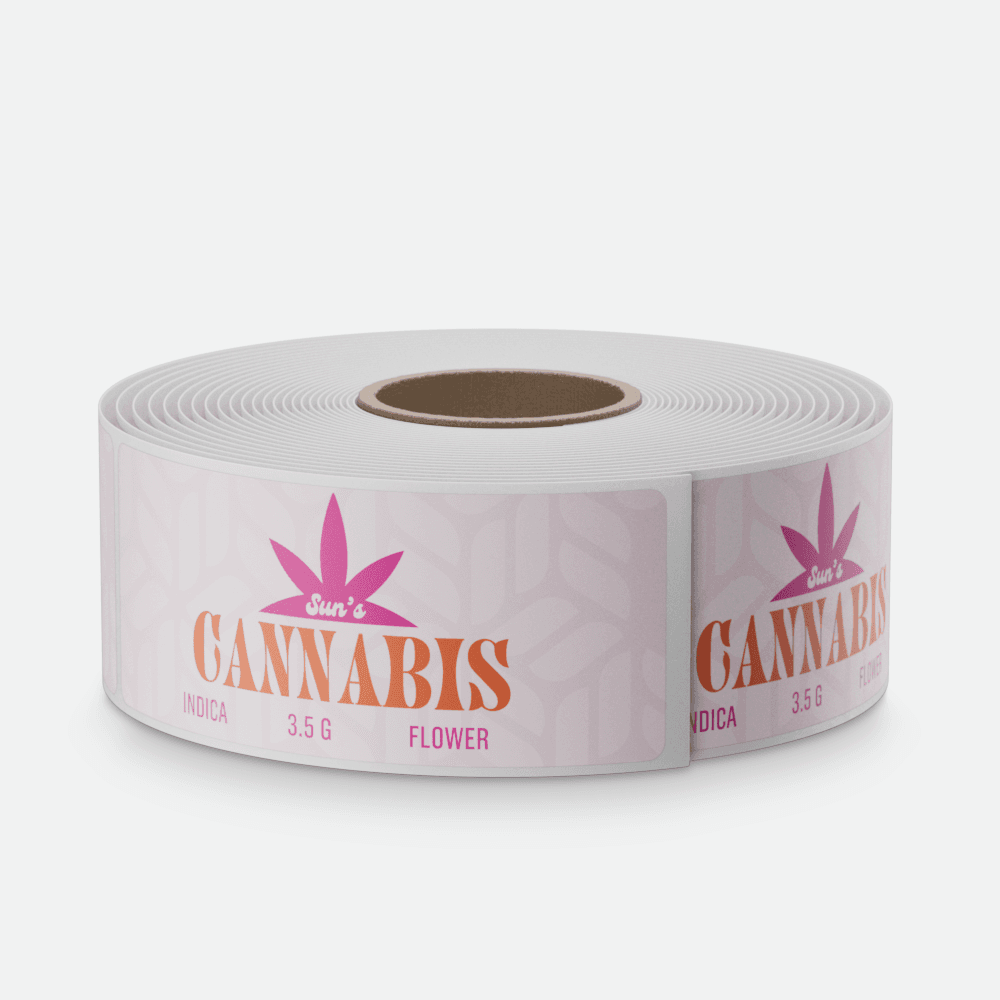 A roll of Sun's Cannabis Matte Labels printed by StickerGiant