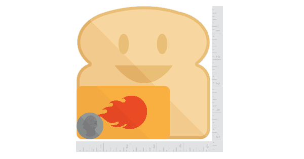 Size comparison graphic showing a toast shaped sticker with a ruler in the background.