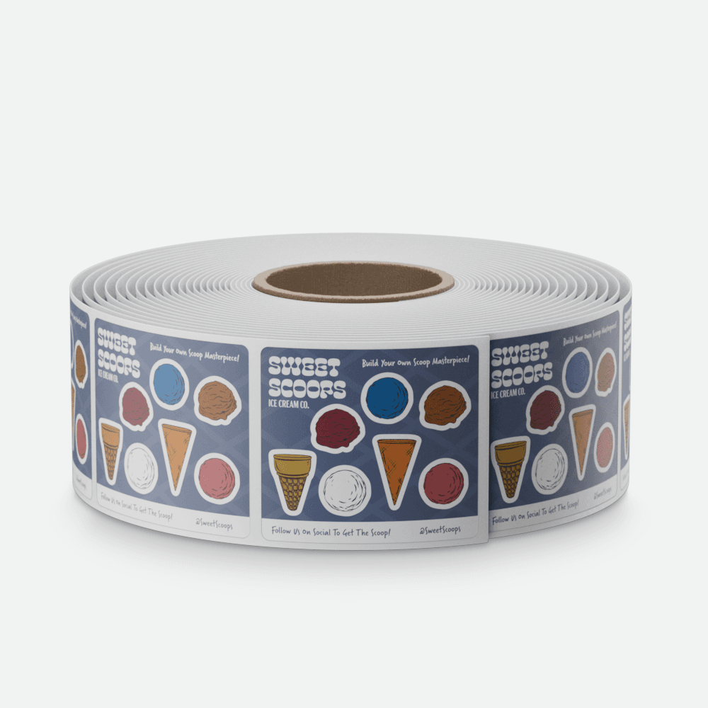 A roll of Sticker Sheet Labels printed by StickerGiant