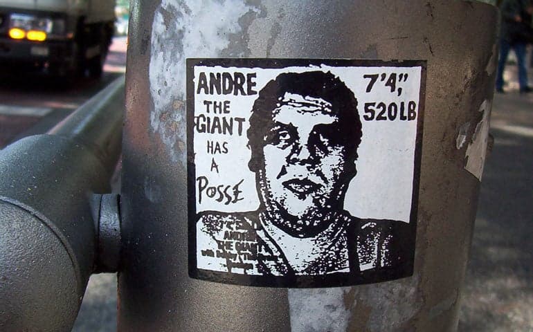Andre the Giant Has A Posse Sticker design by Joshua Rappeneker Flickr on a Pole shared in a StickerGiant Blog
