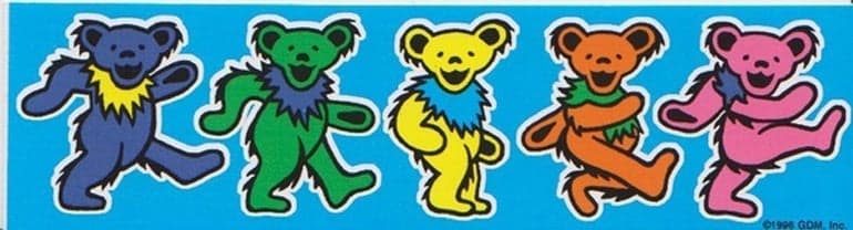 Image of Grateful Dead Dancing Bears Bumper Sticker Shared in a StickerGiant blog 2019
