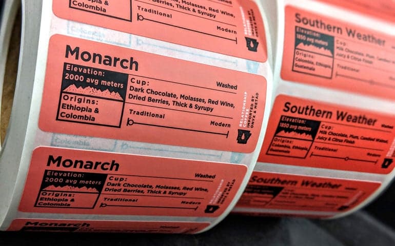 Custom Matte Labels Printed by StickerGiant for Onyx Coffee Lab